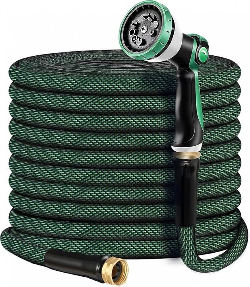 Heavy Duty 100 FT Garden Hose with Aluminum Fittings - All-Weather, Ultra-Lightweight, and Flexible for Outdoor Watering and Cleaning