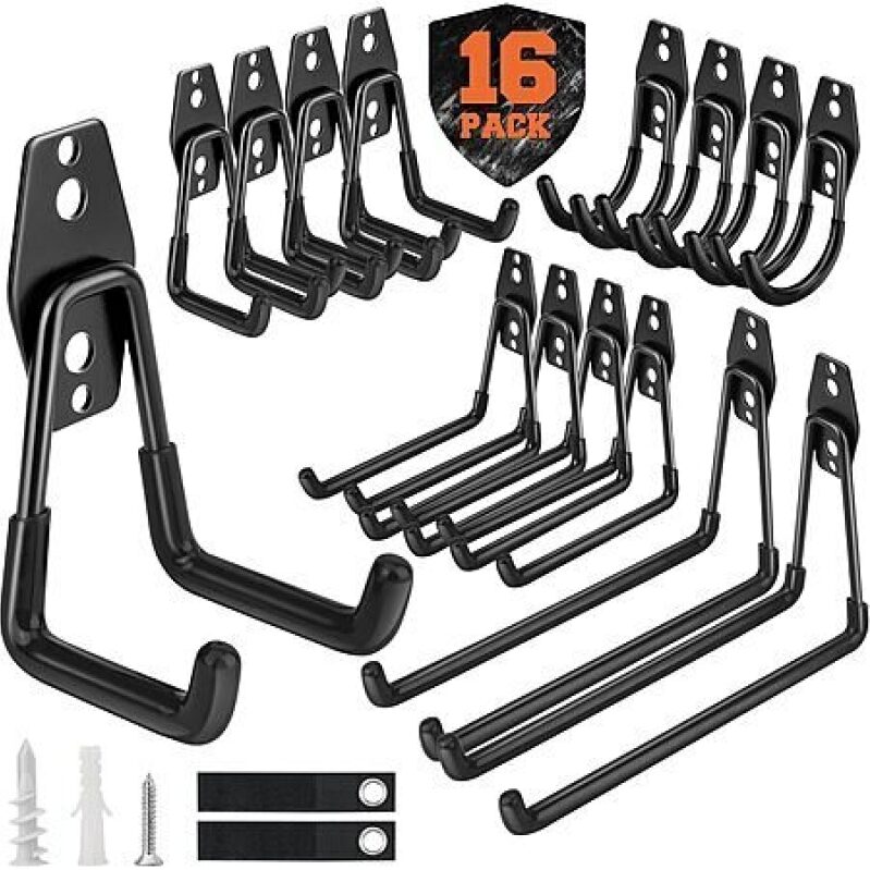 Nacial Heavy Duty Garage Storage Hooks - 16/18/26 Packs, Black/Orange