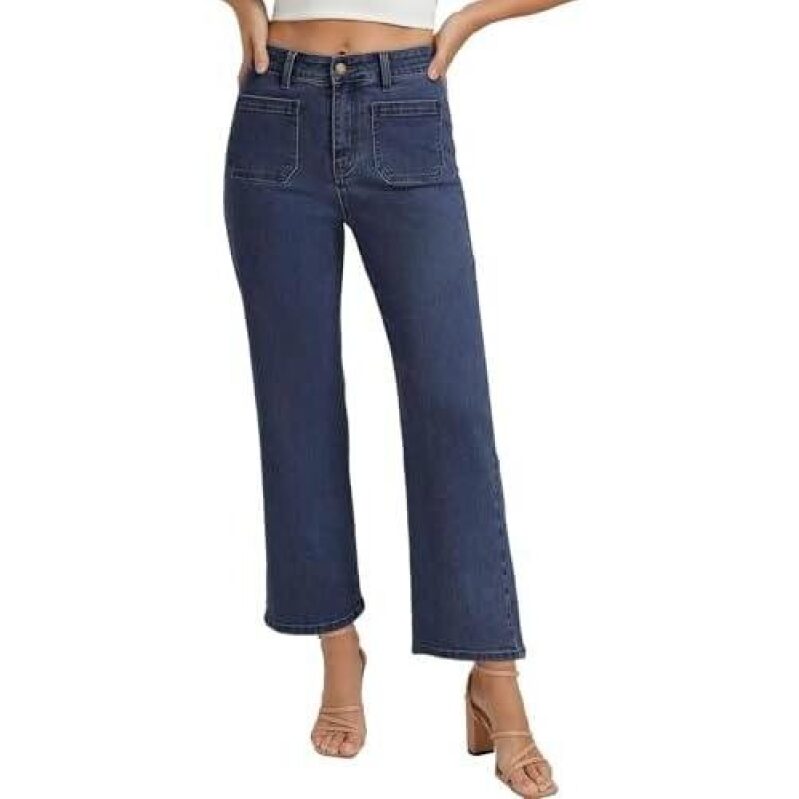 Mid-Rise Stretch Straight Leg Denim Pants - 52% Off