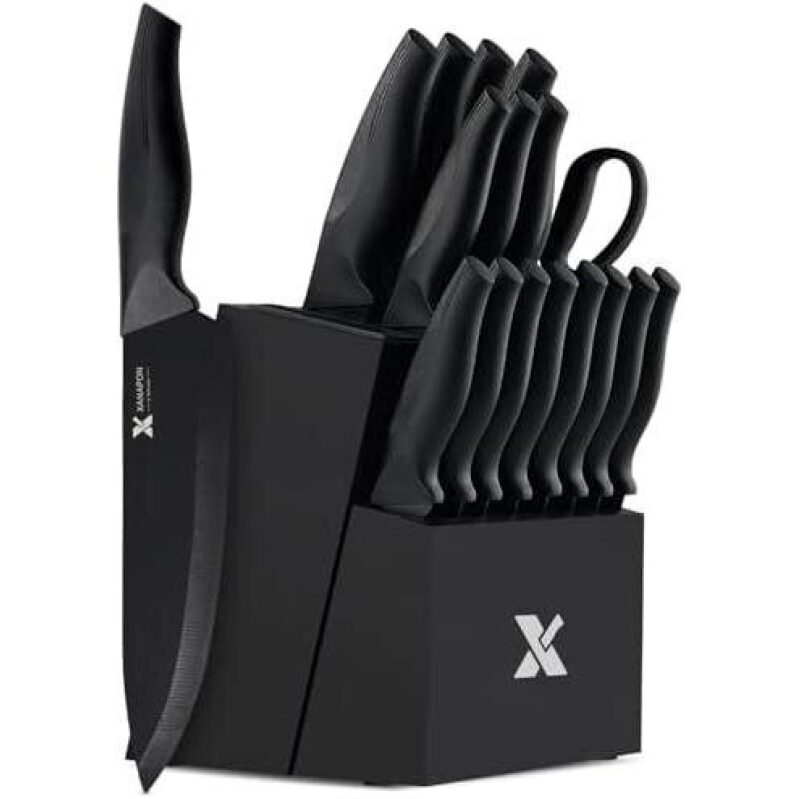 Complete 19-Piece Black Kitchen Knife Set with Sharpener - 53% Off