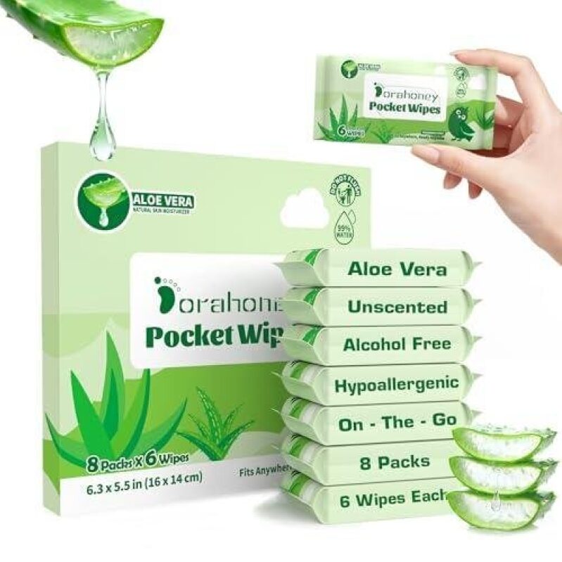 Aloe Vera Pocket Wipes - 48 Sensitive Skin Mini Wipes at 55% Off