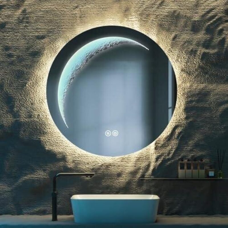 28-Inch Circular LED Backlit Anti-Fog Frameless Bathroom Mirror - 50% OFF