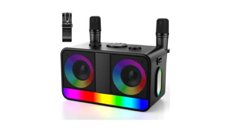 Real 35W Portable Karaoke Machine with 8H Playtime and 2 Wireless Microphones