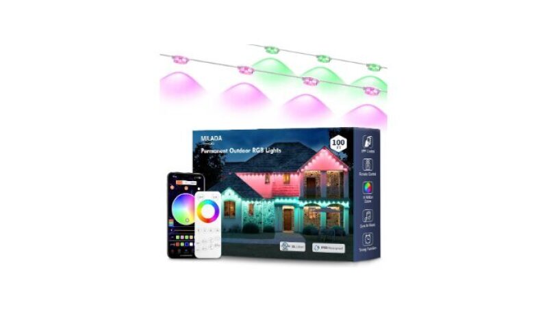 Permanent Outdoor RGB 100FT/50LEDs Decor IP68 Waterproof Music Sync Eaves Lights with Remote & APP Control