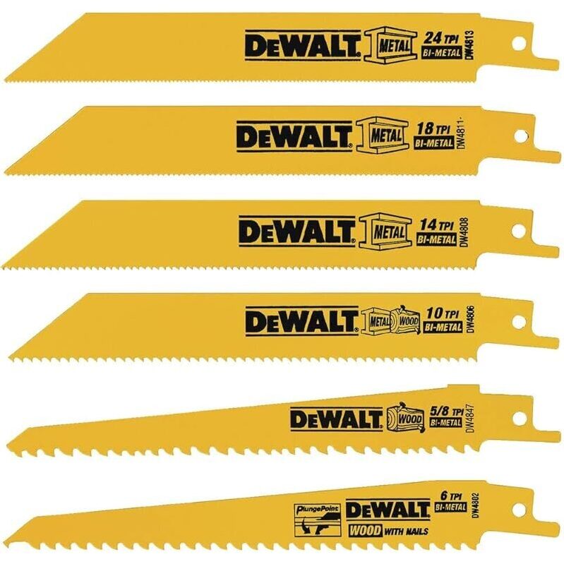 DEWALT 6-Piece Reciprocating Saw Blade Set: Efficient Cutting, Long Life
