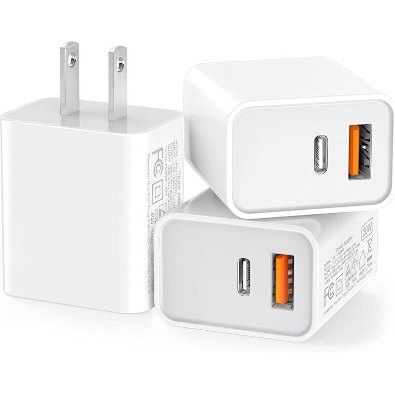 3-Pack CSODINCE 20W Dual Port QC+PD 3.0 USB C Wall Charger - High-Speed Charging