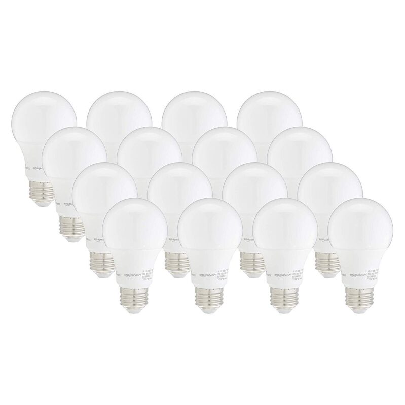16-Pack Amazon Basics A19 LED Light Bulbs, 60 Watt Equivalent