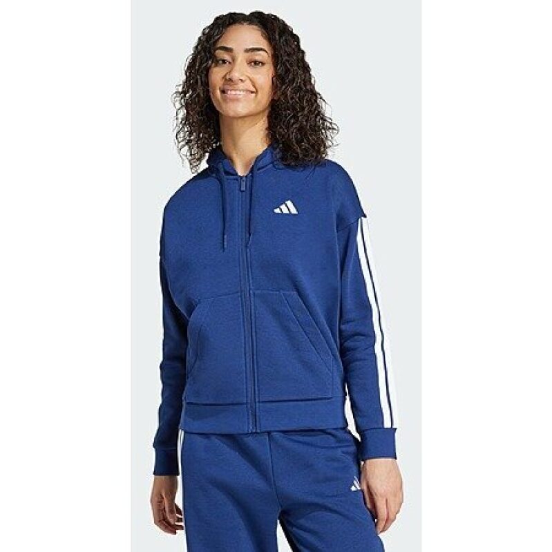 adidas Women Essentials 3-Stripes Full-Zip Fleece Hoodie (Dark Blue/White) - Best Deal at $17