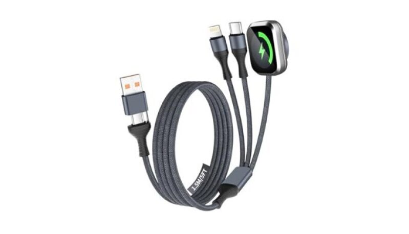 3-in-2 USB A/C Multi Charger Cable for iWatch/iPhone 17 Travel Essentials