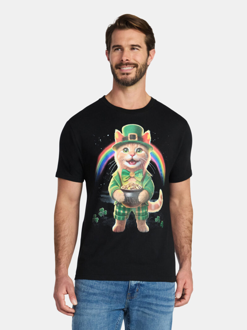 Way To Celebrate Saint Patrick's Day Men's Lucky Cat O Gold Graphic Tee