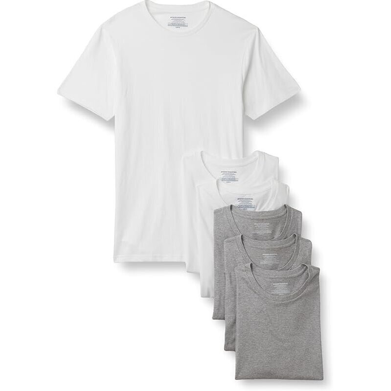 6pk Amazon Essentials Men's Slim Fit Cotton Crew Neck Undershirts - Versatile Basics