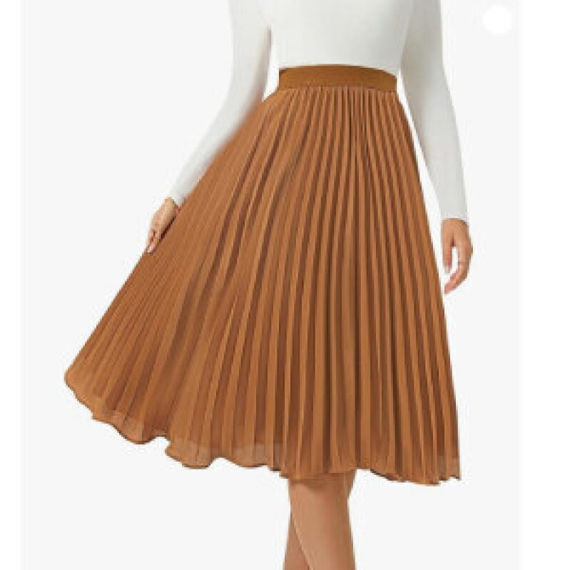 Elegant Brown Pleated Midi Skirt for Women - Timeless Style