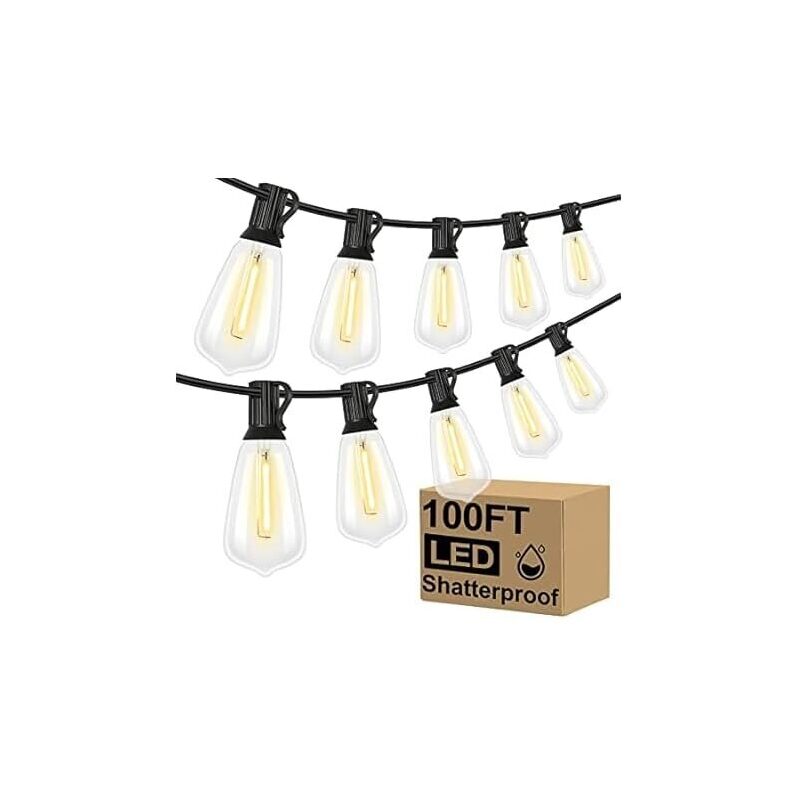 Brightever LED Outdoor String Lights w/Edison Bulbs 100-ft - Elegant Romantic Ambience Lighting