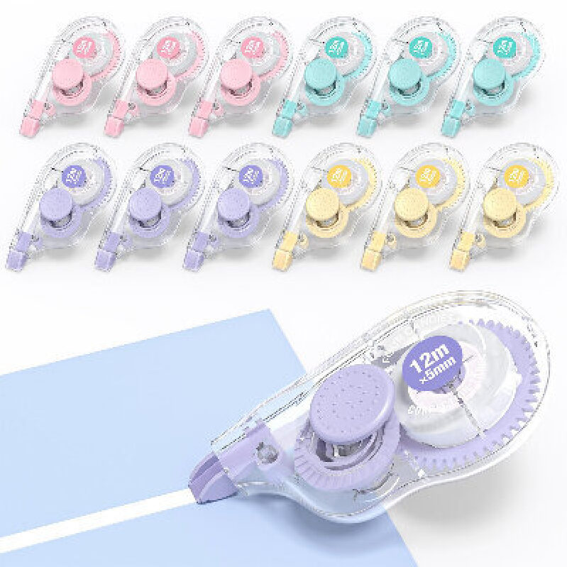 12-Pack White Correction Tape - Durable, Multi-Color, Efficient Office Tool