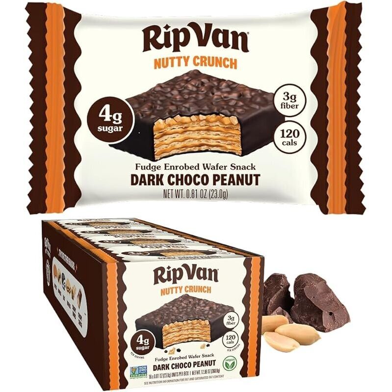 Indulge in Rip Van Nutty Crunch Dark Chocolate Peanut Butter Wafer - 16ct
