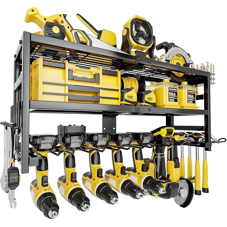 Heavy-Duty 3-Tier 9-Drill Holder Wall Mount Tool Organizer