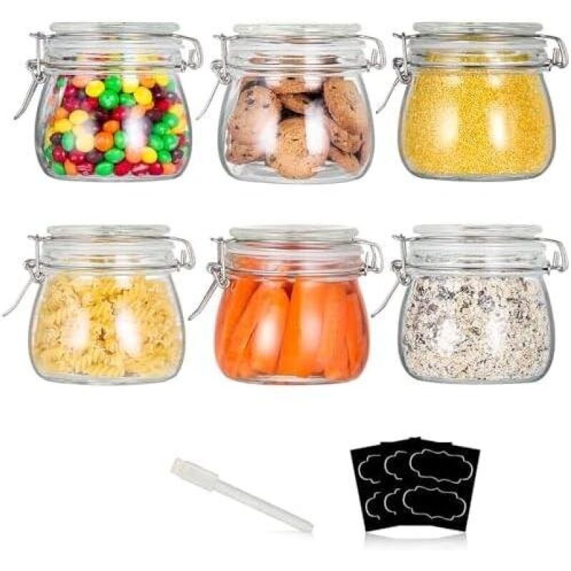 6-Pack Glass Airtight Containers - 16 oz, Perfect for Food Storage