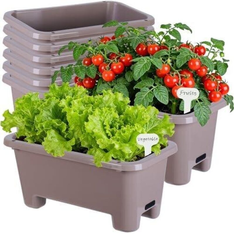 8-Pack Rectangular Self-Watering Planters with Trays - 60% OFF