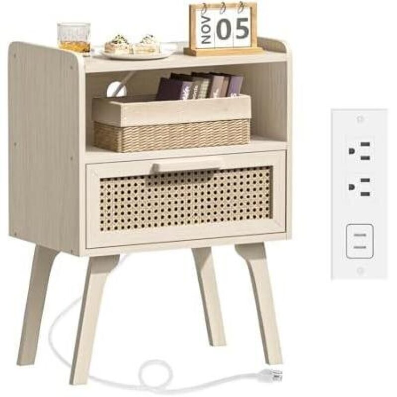 50% Off: Elegant Wooden Nightstand with Charging Station