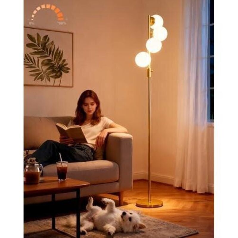 Elegant Gold Globe Floor Lamp - Dimmable 64IN with Soft Warm White Light