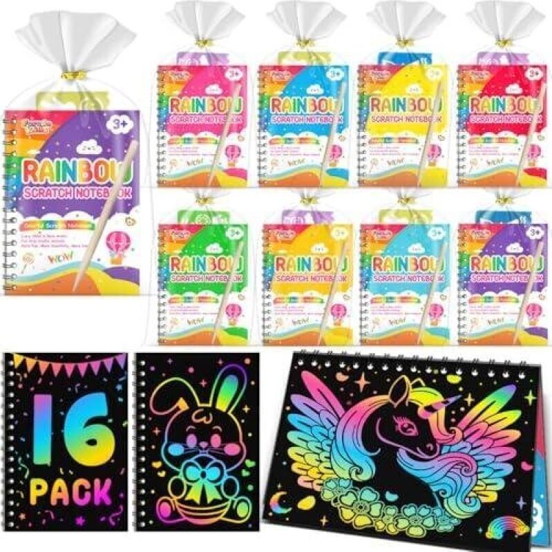 16 Kids Party Pack Rainbow Scratch Notebooks - 52% OFF