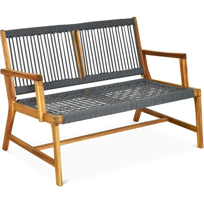 Durable Tangkula 2-Person Patio Acacia Wood Bench Loveseat