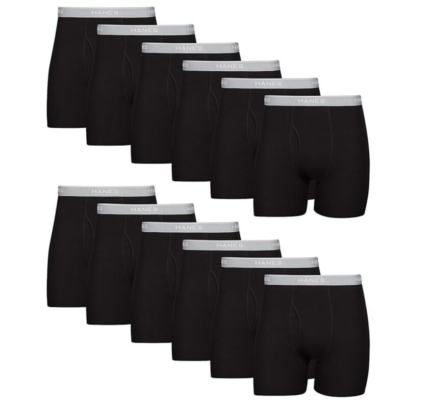 Hanes Men's Plain Boxer Briefs 12-Pack, Cotton, Moisture Wicking, Non-Rolling, Only $33.00 (17% off)