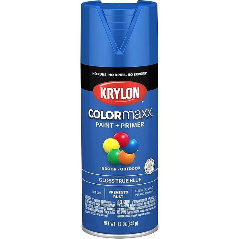 Krylon COLORmaxx Spray Paint and Primer, Gloss True Blue 12oz