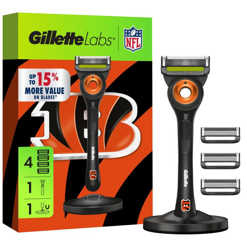 NFL Bengals Edition Shaving Razor by Gillette Labs with 4 Refills