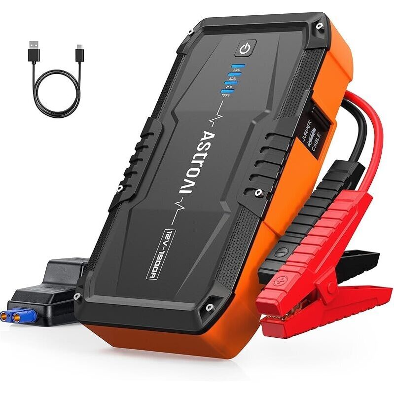 Powerful AstroAI S8 1500A Peak Car Jumper Starter with Flashlight