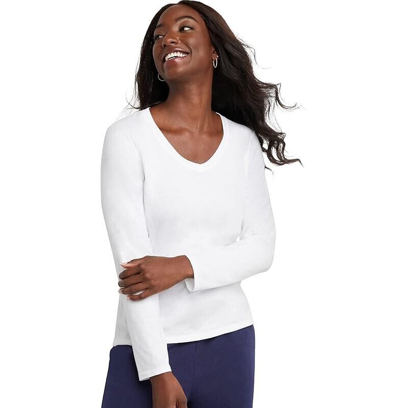 Hanes Women's Originals Long Sleeve V-Neck T-Shirt - Comfort Meets Style
