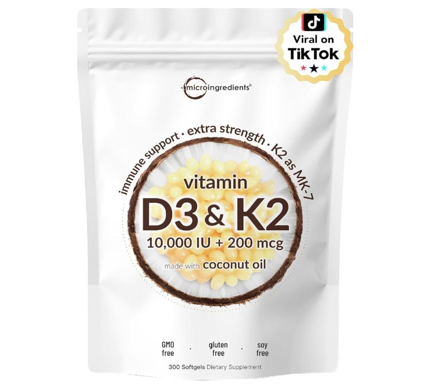 High Potency Vitamin D3 + K2 MK-7 Capsules - 300 Count