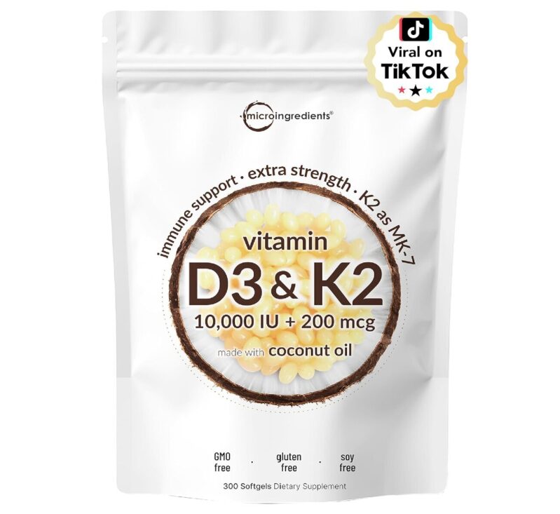 High Potency Vitamin D3 + K2 MK-7 Capsules - 300 Count