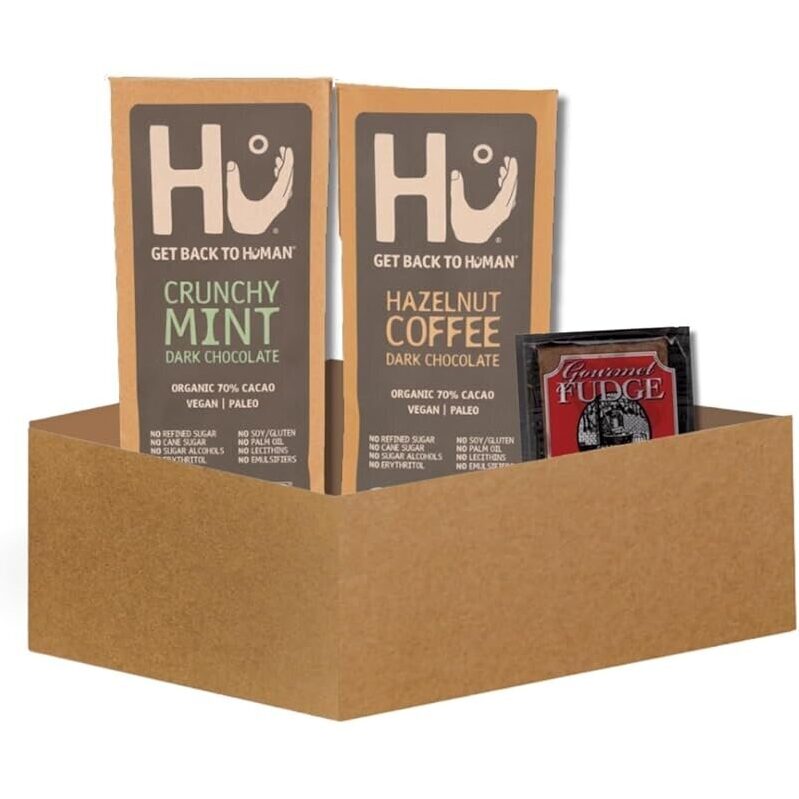 Healthy Snacking Gift Set - Hu Chocolate Crunchy Mint + Hazelnut Coffee Bar + Chocolate Fudge