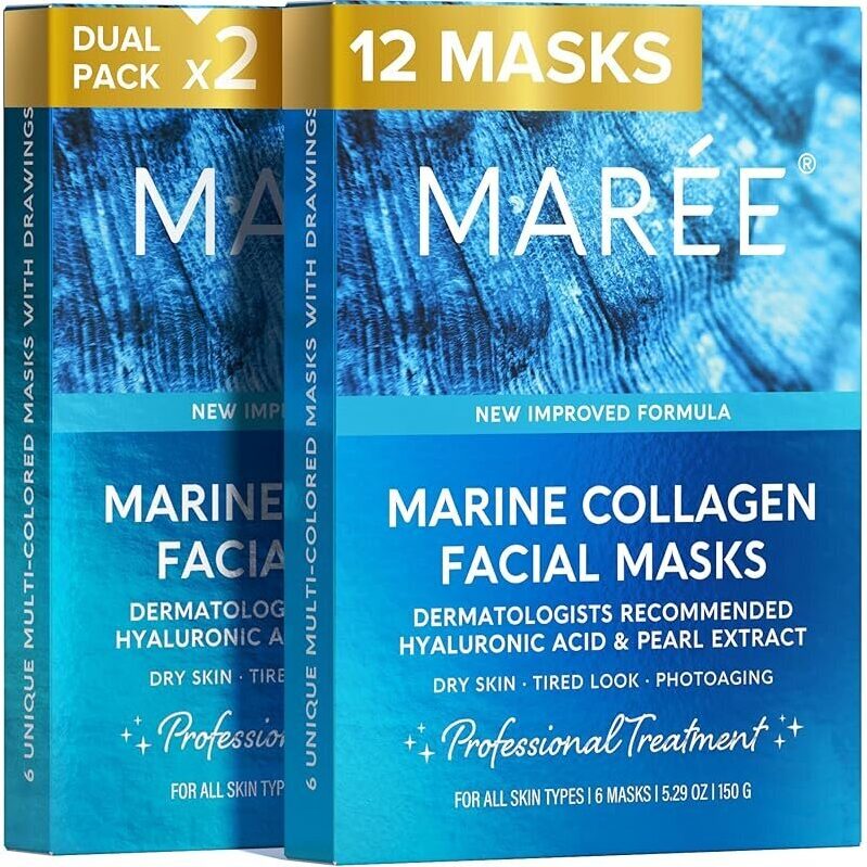 12-Ct MAREE Collagen Facial Mask with Hyaluronic Acid
