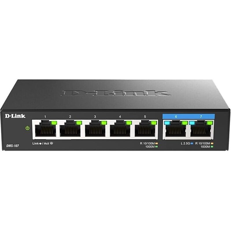D-Link 7-Port 2.5GB Unmanaged Gaming Switch DMS-107 - High-Performance Networking