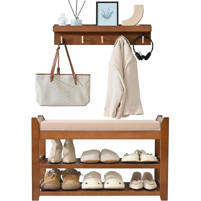 2-Piece Petkaboo 28-in Entryway Bench with Coat Rack