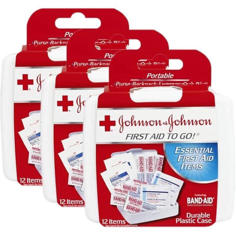 3pk Johnson & Johnson First Aid To Go Portable Mini Travel Kit 12pcs