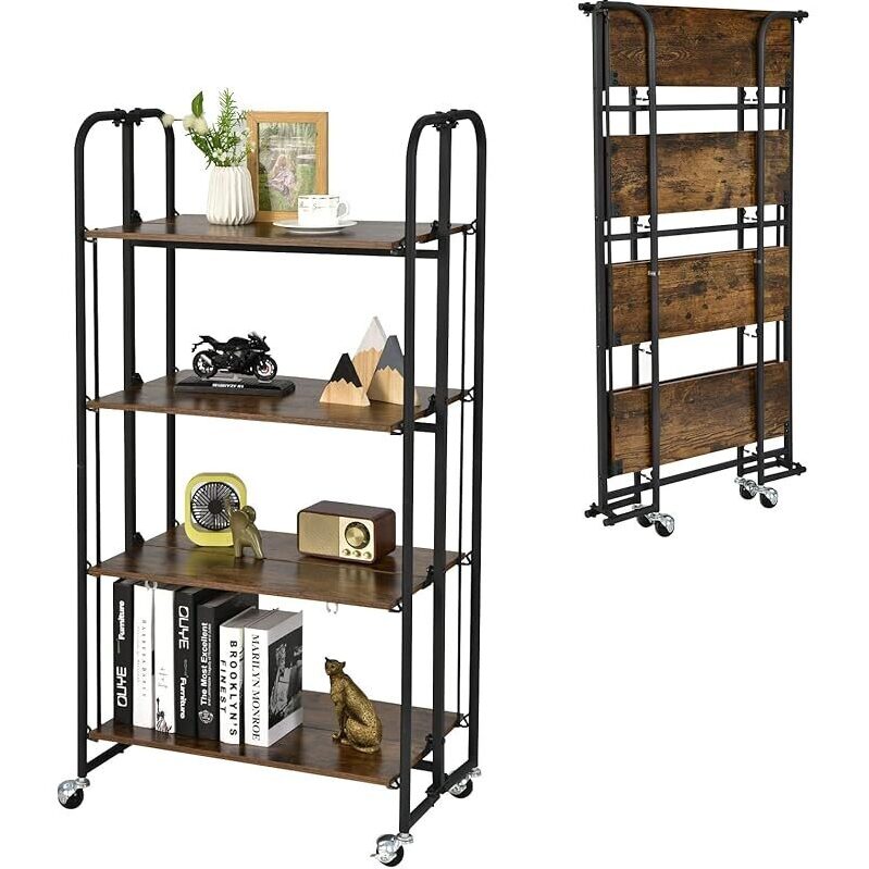 Versatile Giantex Foldable Storage Shelves with Wheels - 4-Tier Rolling Cart
