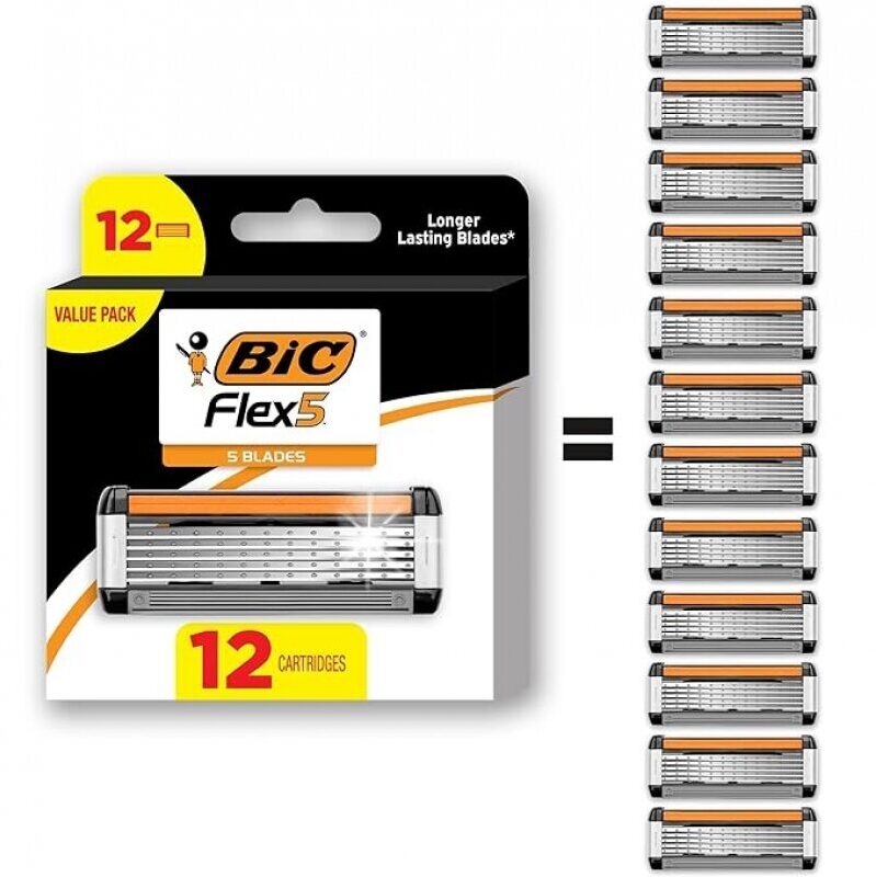 BIC Flex 5 Refillable Razors: Long-Lasting 5 Blade Razor Refills for Men