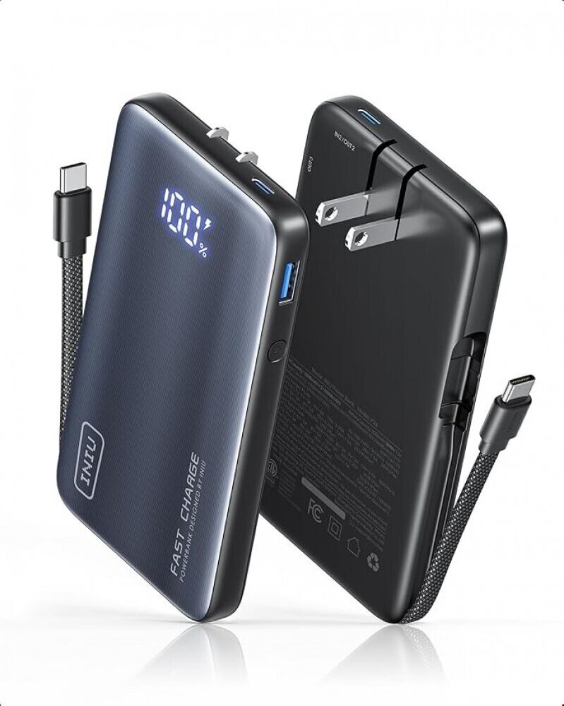 INIU 45W Portable Charger: 3-in-1 Power Bank, Wall Plug & USB-C Cable