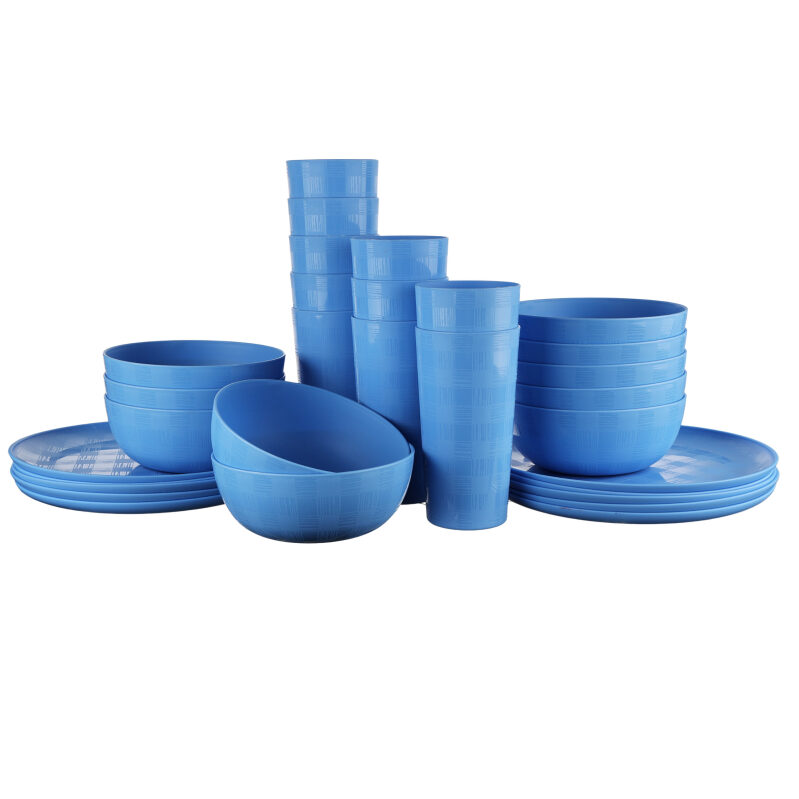 Mainstays 30-Piece Etched Checkered Plastic Dinnerware Set - Durable & Dishwasher Safe