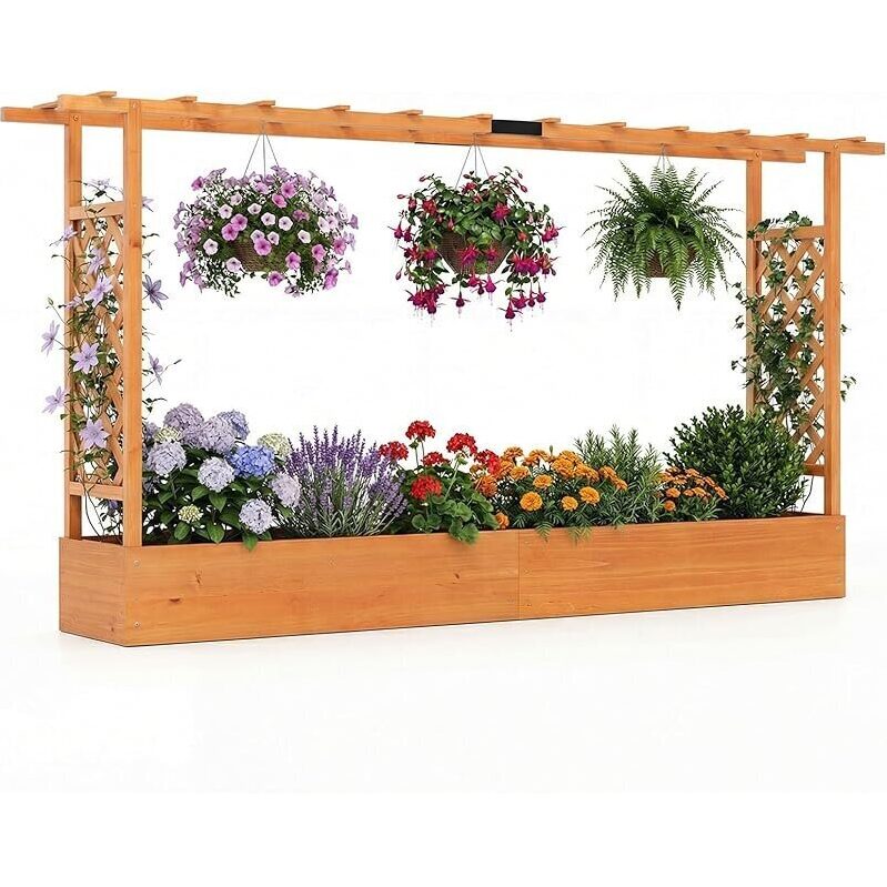 Giantex Wooden Raised Garden Bed with Trellis & Hanging Roof