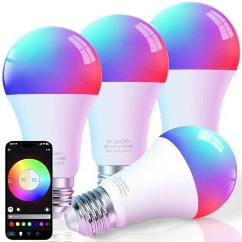 4-Pack Smart LED Bulbs 50% OFF - Multicolor, Dimmable, App Control