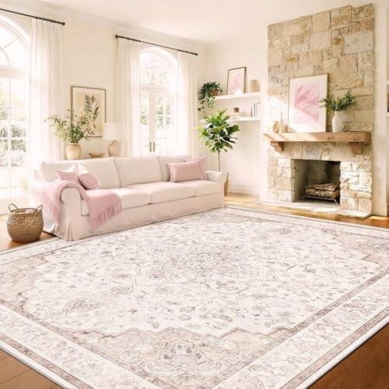 Vintage Washable Rug with Anti-Slip Backing - 8x10 ft