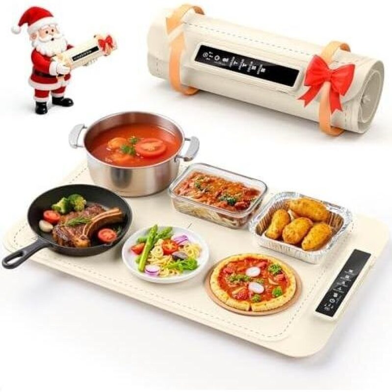 Portable Food Warmer Mat with 4 Temperature Settings and Timer