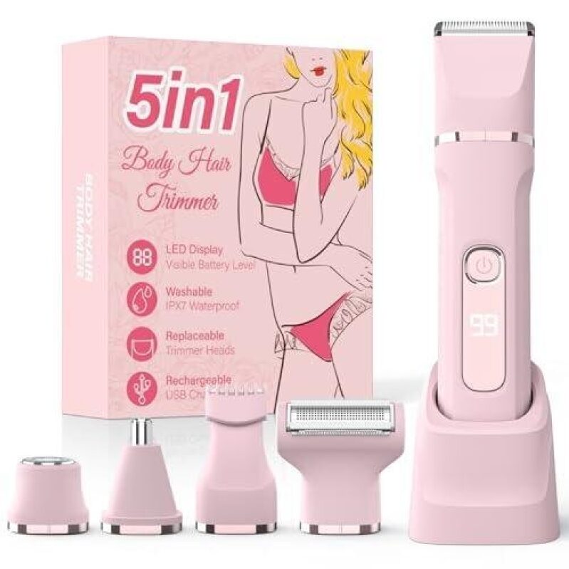 Unbeatable 5-in-1 Body Hair Trimmer for Women - Pink, USB Rechargeable, Waterproof