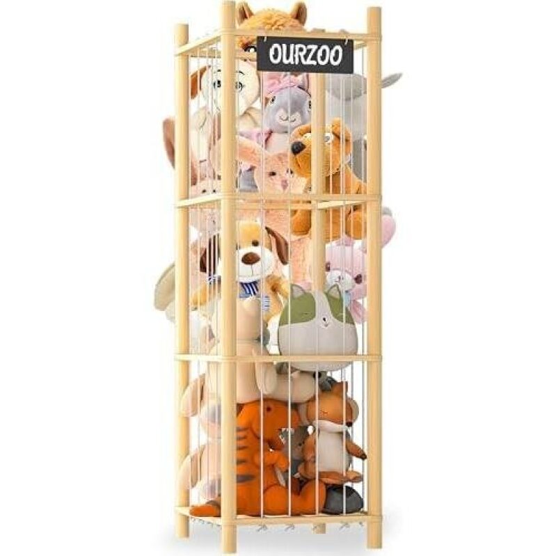 Wooden Zoo-Themed Plush Toy Storage Rack - 50% Off