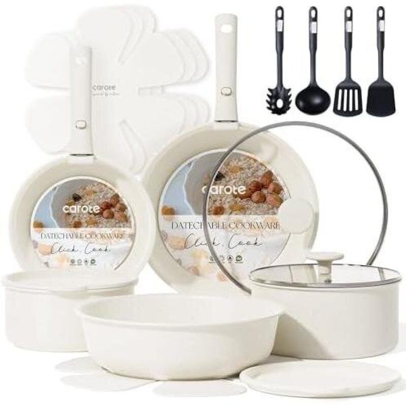 Carote Non-Stick Cookware Set - 19 Pieces with Detachable Handles for Electric Stoves