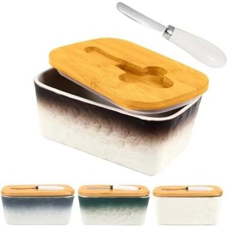 Premium Ceramic Butter Keeper with Bamboo Lid and Knife - 55% Off